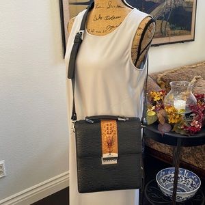 Abbyson vintage genuine leather structured crossbody with croc head design